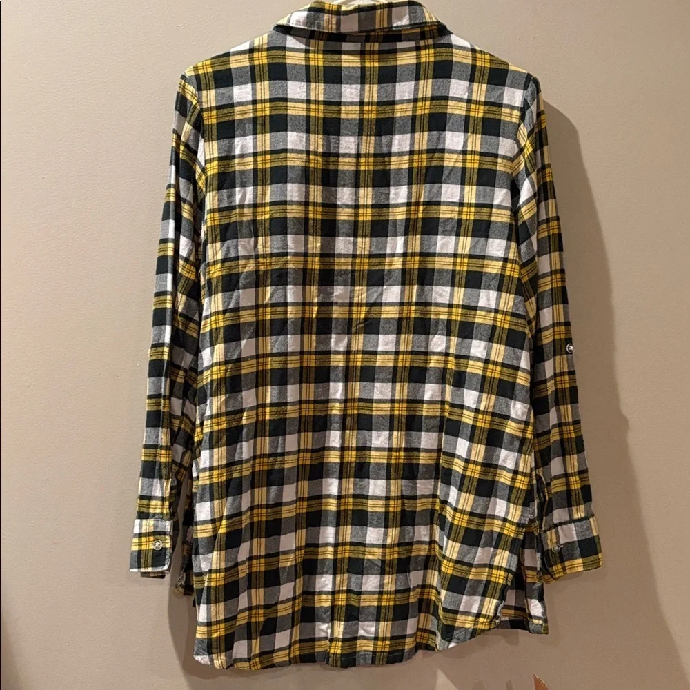 Women’s Green Bay Packers Plaid Flannel Button Down Sleep Shirt Size L - Picture 5 of 8